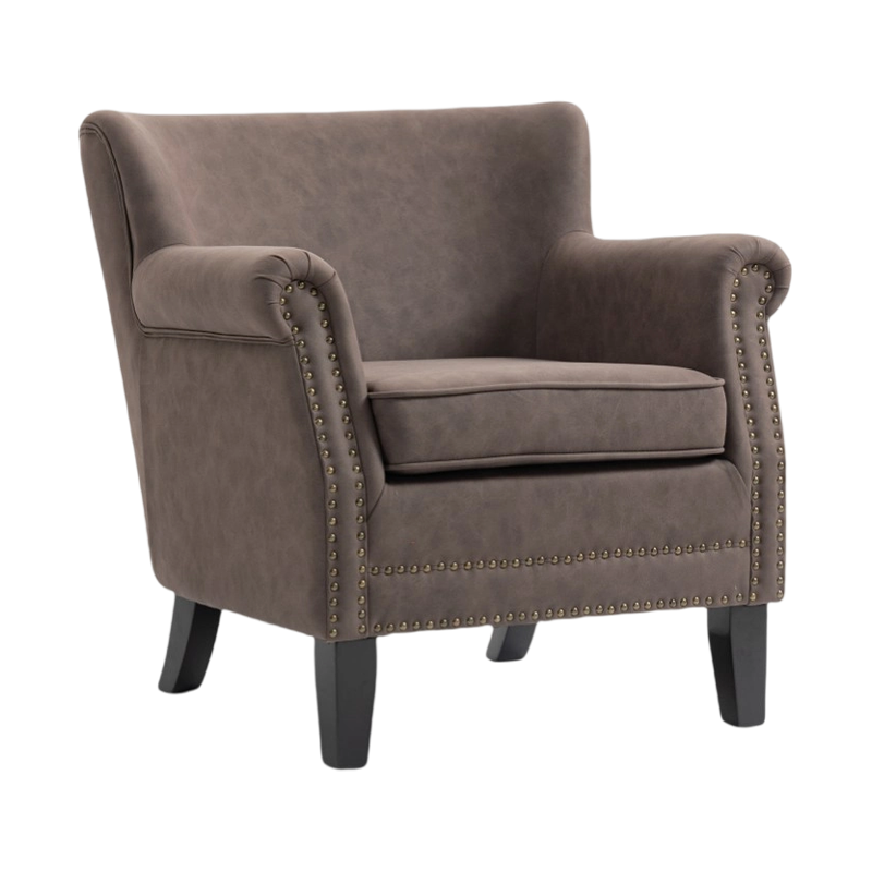 Mid Century Classical Accent Chairs Leather Armchairs Rivet Trim for Bedroom Home